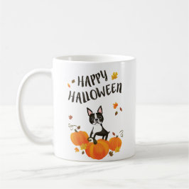 Boston Terrier Pumpkin Höst löv Halloween Mugg