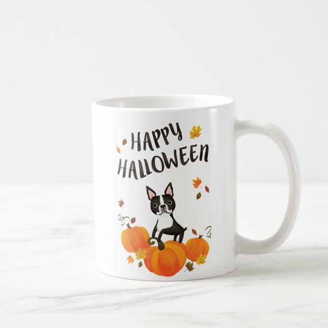 Boston Terrier Pumpkin Höst löv Halloween Mugg (Höger)