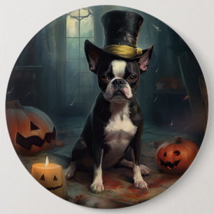 Boston Terrier Pumpkins Halloween Scary Knapp