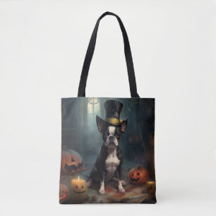 Boston Terrier Pumpkins Halloween Scary Tygkasse