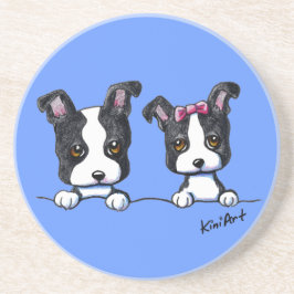 Boston Terrier Puppies Underlägg Sandsten