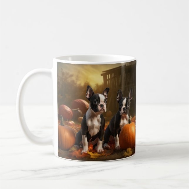 Boston Terrier Puppy Autumn Delight Pumpkin Kaffemugg (Vänster)