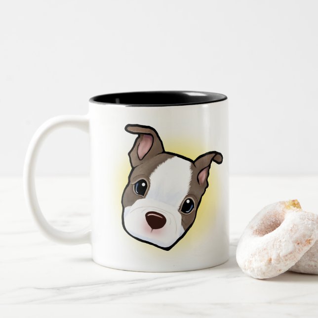Boston Terrier Puppy Två-Tonad Mugg (Med munk)