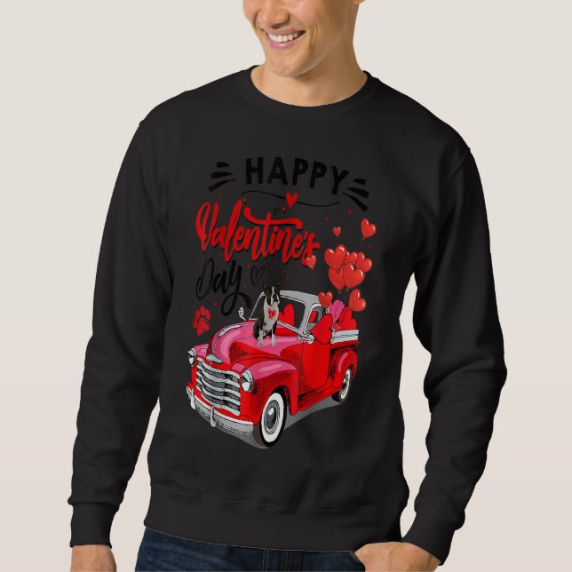 Boston Terrier Red Lastbil Valentines day Rolig hu Lång Ärmad Tröja (Framsida)
