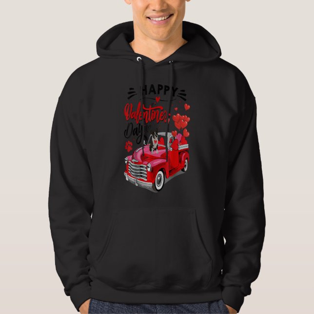Boston Terrier Red Truck Valentines Day Funny Dog Hoodie (Framsida)