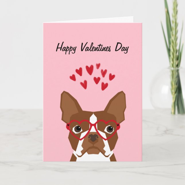 Boston Terrier Red Valentiness Kärlek Card Helgkort (Framsida)