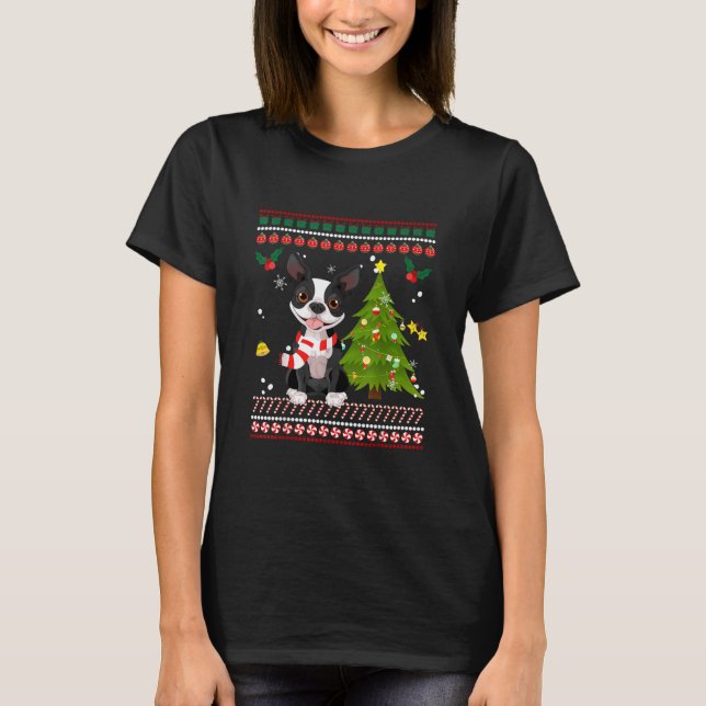 Boston Terrier Reindeer jul 2020 Träd Julafton T Shirt (Framsida)