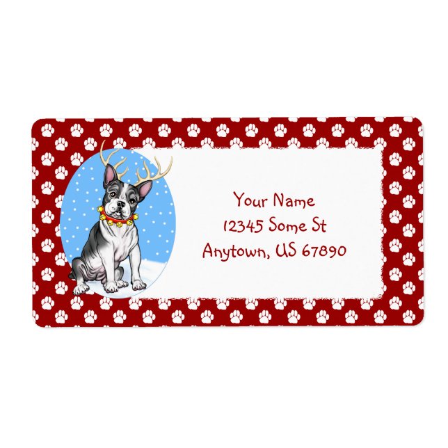 Boston Terrier Reindeer Labels Fraktsedel (Framsidan)
