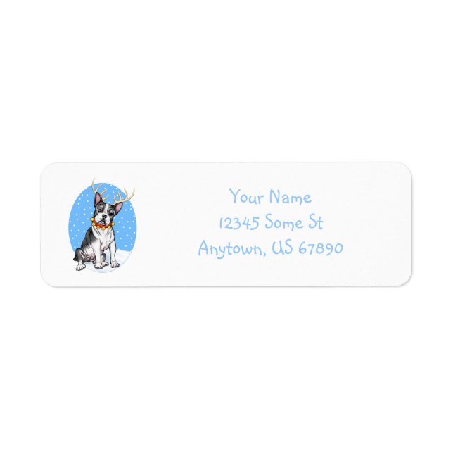 Boston Terrier Reindeer Labels Returadress Etikett (Framsidan)