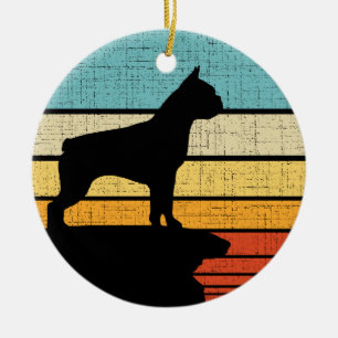 Boston Terrier Retro Vintage 60 s 70:s Hund Puppy Julgransprydnad Keramik