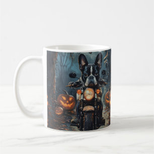 Boston Terrier Riding Motorcycle Halloween Scary Kaffemugg