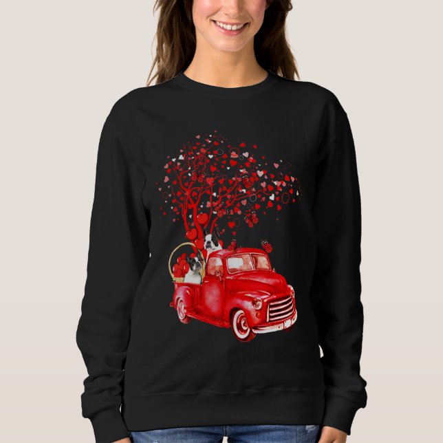 Boston Terrier Riding Red Lastbil Valentine Butter T Shirt (Framsida)