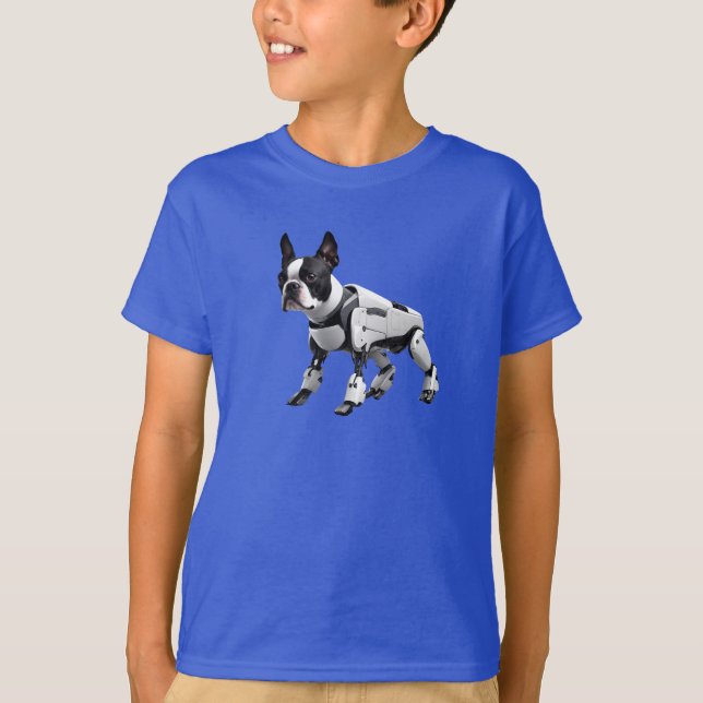 Boston Terrier Robot Barn T-Shirt (Framsida)