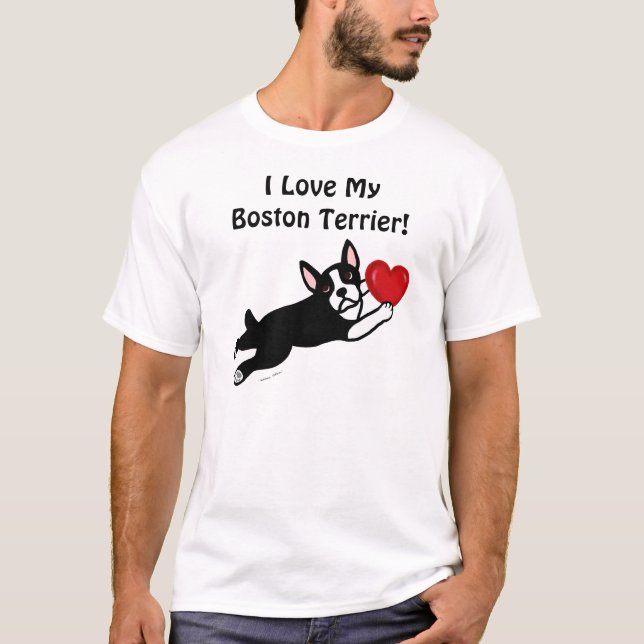 Boston Terrier & röd hjärtatecknad Tee (Framsida)