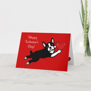 Boston Terrier & röd hjärtavalentin Helgkort