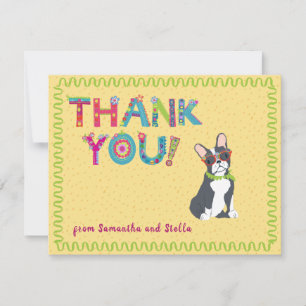 Boston Terrier Roligt Colorful Blommigt Brev Tack Kort