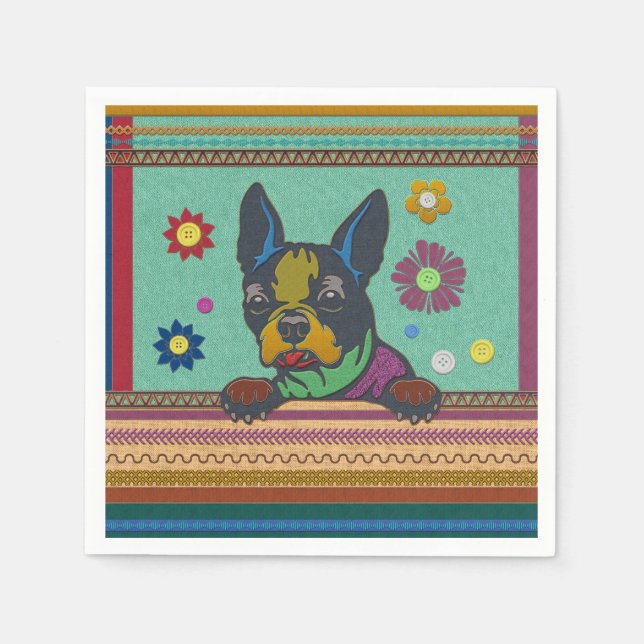 Boston Terrier Roligt Scrapbook Stil Pappersservett (Framsidan)
