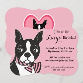 Boston Terrier Rosa Birthday Anpassningsbar Inbjud Inbjudningar