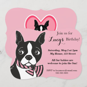 Boston Terrier Rosa Birthday Anpassningsbar Inbjud Inbjudningar