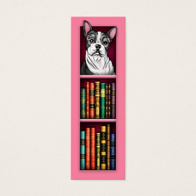 Boston Terrier Rosa Bookmark Litet Visitkort (Framsidan)