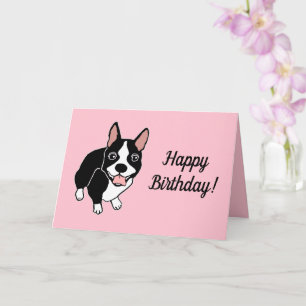 Boston Terrier Rosa Grattis på födelsedagen Kort