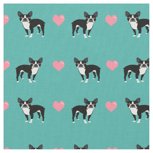Boston Terrier rosa kärlek hjärtan Tyg (Närbild)