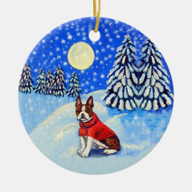 Boston Terrier Round Ornament (Framsidan)