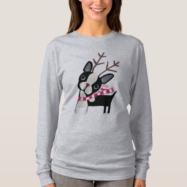 Boston Terrier Rudolph den renFlowy skjortan Tee (Framsida)