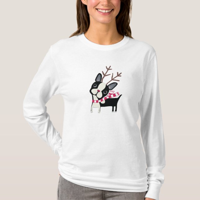Boston Terrier Rudolph den renFlowy skjortan Tee Shirt (Framsida)