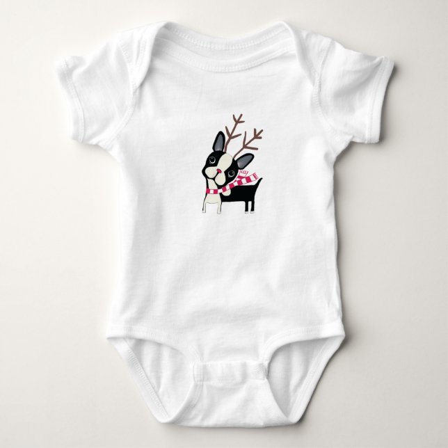 Boston Terrier Rudolph renen T-shirt (Framsida)