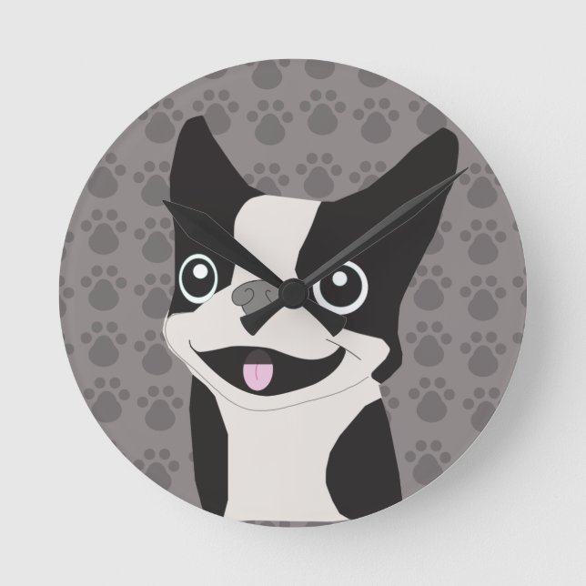 Boston Terrier Rund Klocka (Framsida)