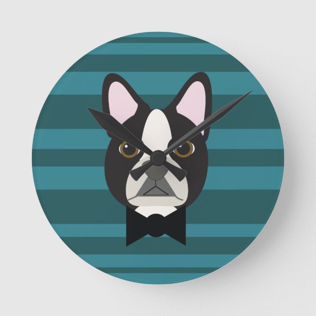 Boston Terrier Rund Klocka (Framsida)