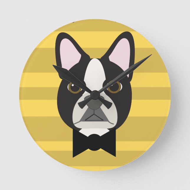 Boston Terrier Rund Klocka (Framsida)