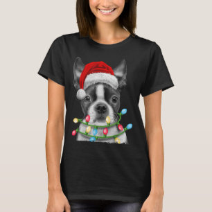 Boston Terrier Santa Christmas Tree Lights Xmas Bo T Shirt