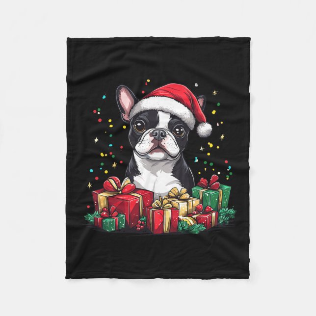 Boston Terrier Santa Hat Funny jul Bostie Do Fleecefilt (Framsidan)