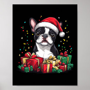 Boston Terrier Santa Hat Funny jul Bostie Do Poster