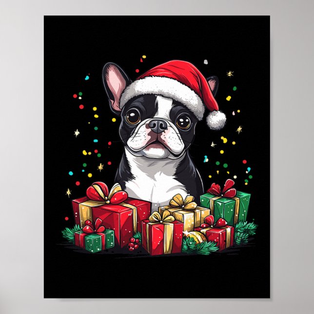 Boston Terrier Santa Hat Funny jul Bostie Do Poster (Framsidan)