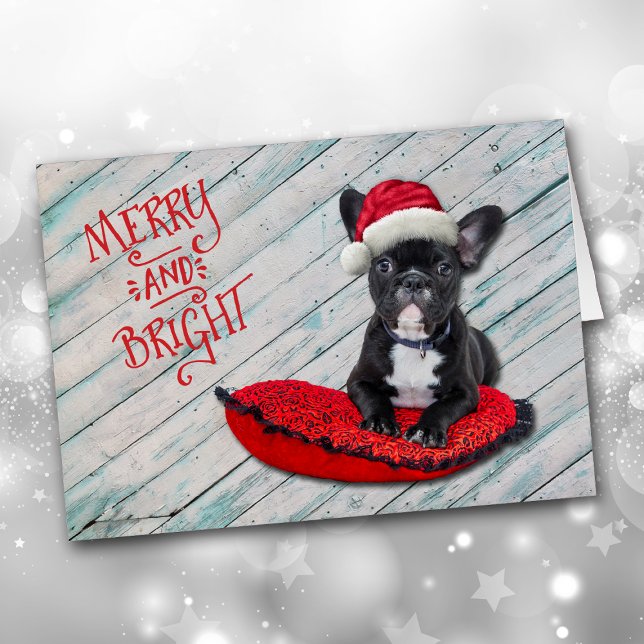 Boston Terrier Santa Hat-julkort Hälsningskort (Skapare uppladdad)