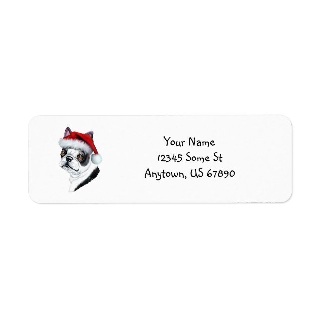 Boston Terrier Santa Hat julLabels Returadress Etikett (Framsidan)