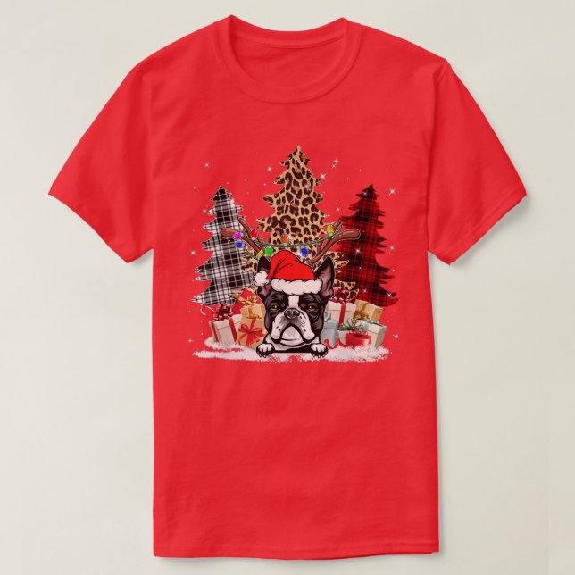 Boston Terrier Santa Hat Light Buffalo Play Leopa T Shirt (Design framsida)