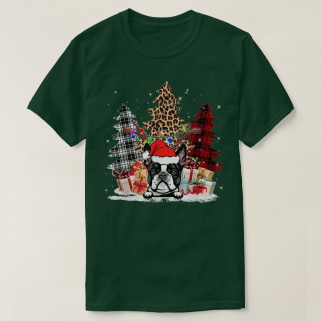 Boston Terrier Santa Hat Light Buffalo Play Leopa T Shirt (Design framsida)