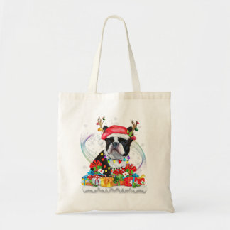 Boston Terrier Santa Hat Reindeer jul Tygkasse