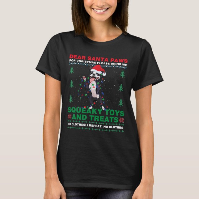 Boston Terrier Santa Hat Xmas Light Bring Me Squea T Shirt (Framsida)