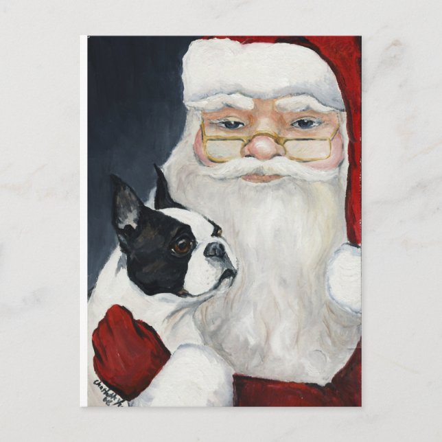 Boston Terrier/Santa Hund Art julvykort Helg Vykort (Framsida)