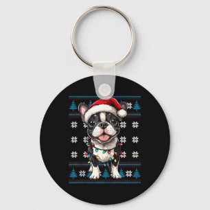 Boston Terrier Santa Julafton Träd Ljus Bostie Ugl Nyckelring