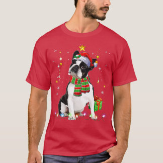 Boston Terrier Santa Julgran Ljus Julafton Pa T Shirt