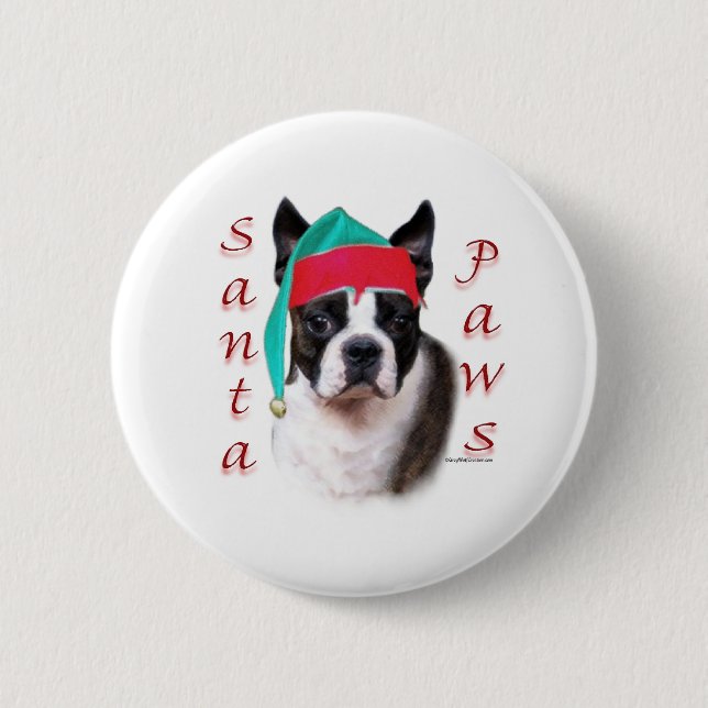 Boston Terrier Santa Tassar Knapp (Framsida)