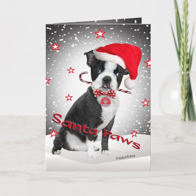 Boston Terrier Santa Tassar-kort Helgkort (Framsida)