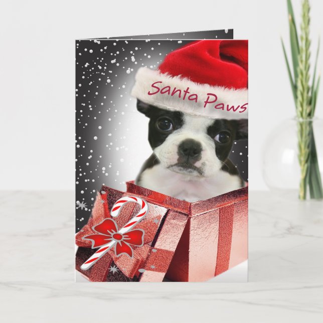Boston Terrier Santa Tassar-kort Helgkort (Framsida)