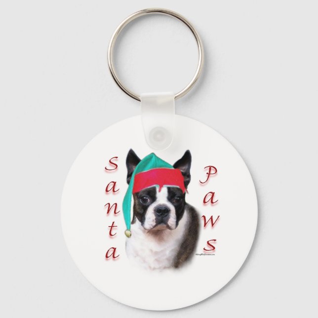 Boston Terrier Santa Tassar Nyckelring (Framsida)